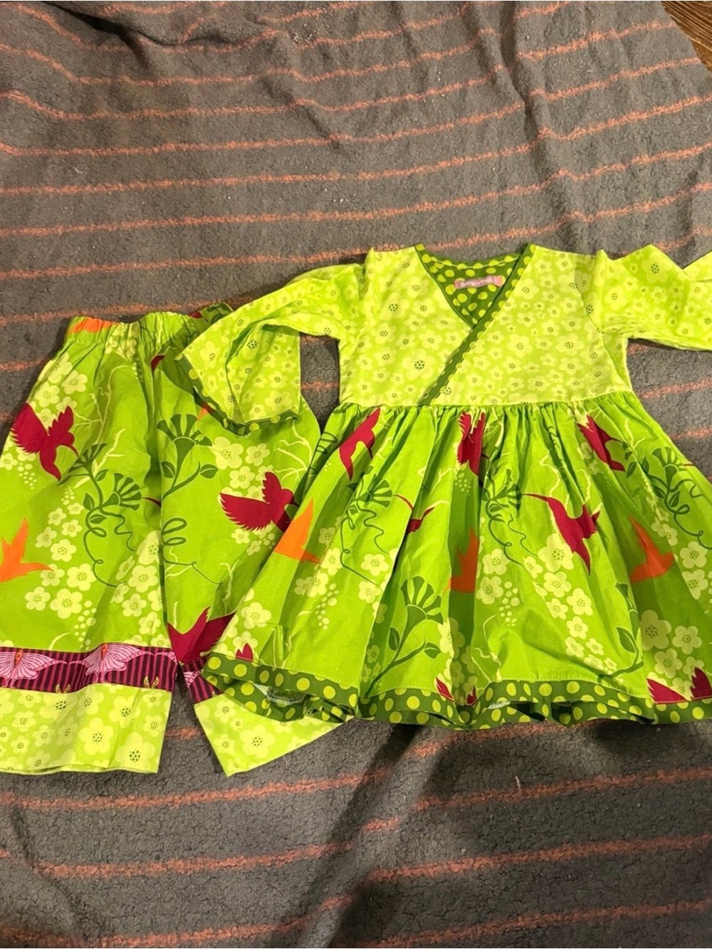 Jelly The Pug Lime Green Bird-Print Costume Dress & Skirt Set